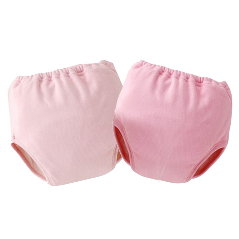 日本 Chuckle Baby - 四層學習褲(兩件組)-素色-粉-密縫式