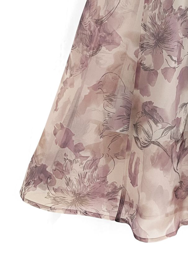 日本 GRL - 聯名款 優雅渲染碎花長裙-淺灰藍