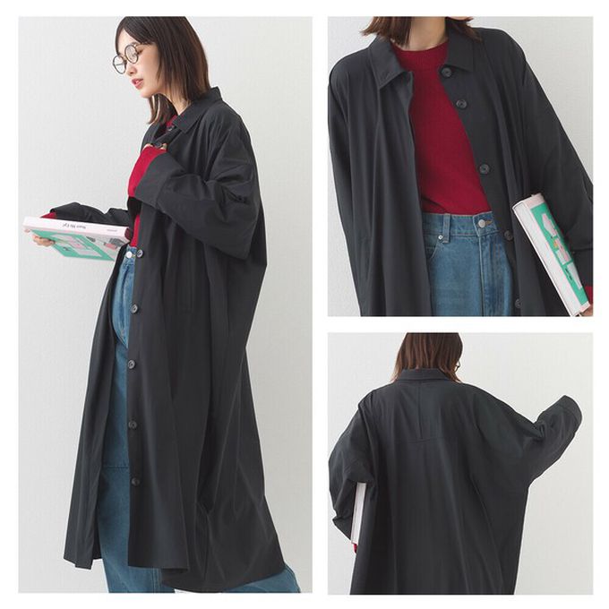 日本 OMNES - 防撕裂耐穿率性質感尼龍長版大衣-黑