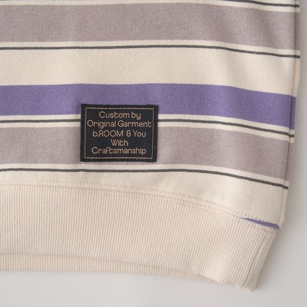 日本 b-ROOM - 裏起毛亮色系大落肩條紋上衣-黑灰系