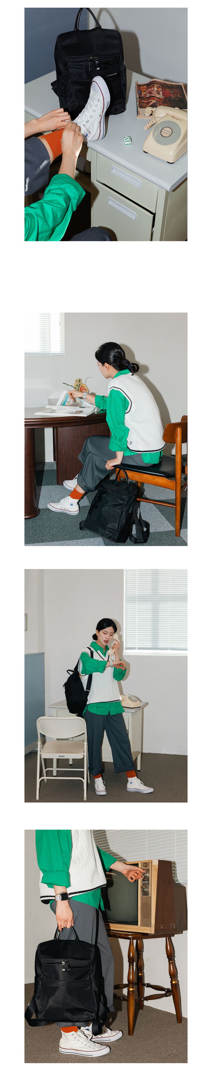 韓國 ithinkso - 直立多格收納輕量後背包-黑 (25X35X15CM)