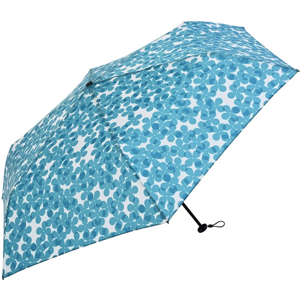 日本 nifty colors - 抗UV輕量 晴雨兩用折疊傘-夏日四瓣花-水藍 (直徑98cm/131g)-92.00%