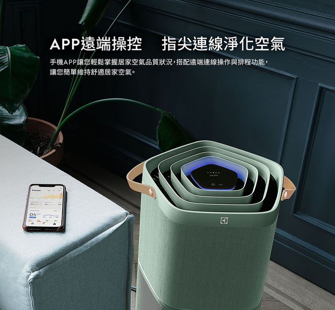 Electrolux 伊萊克斯 - 高效能抗菌空氣清淨機Pure A9.2(22坪內適用)-EP71-56BLA-單寧藍-+活性碳淨味抗菌濾網(EFDFRH4)組