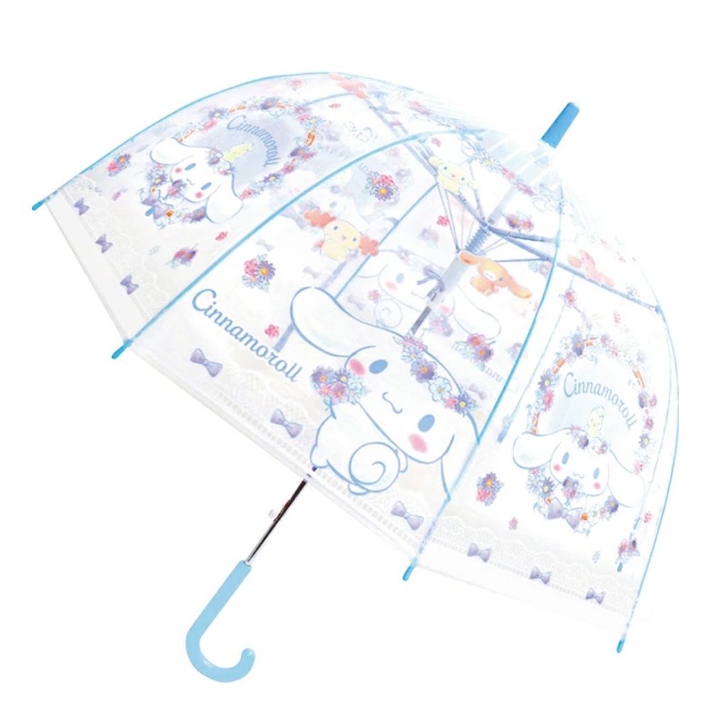 小孩最愛印花透明直傘-花朵蝴蝶結大耳狗-水藍 (親骨55cm)