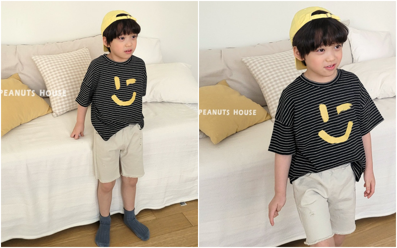 韓國 Peanuts House - 條紋眨眼T-黃