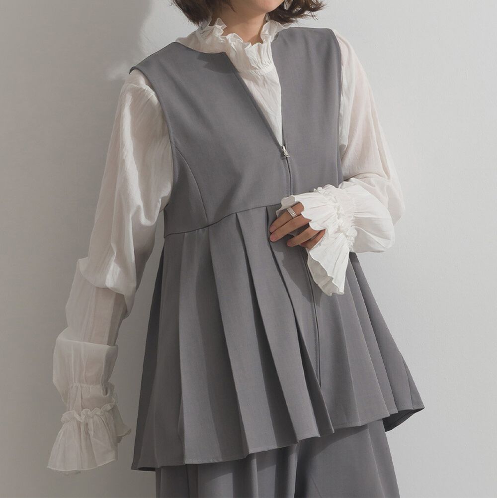 正式感斜紋布優雅百褶背心-灰