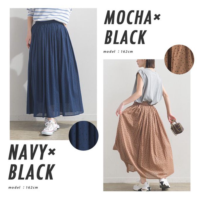 日本 OMNES - 100%印度棉 夏日透氣長裙-黑底白點