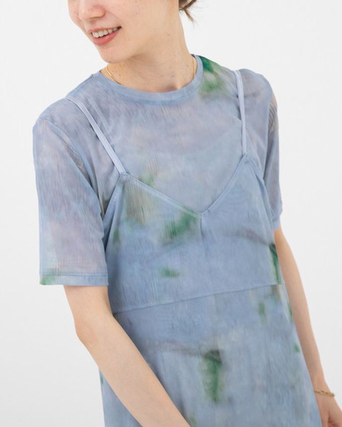 日本 gleam - 穿搭有型 暈染透膚細肩帶洋裝-黑灰系