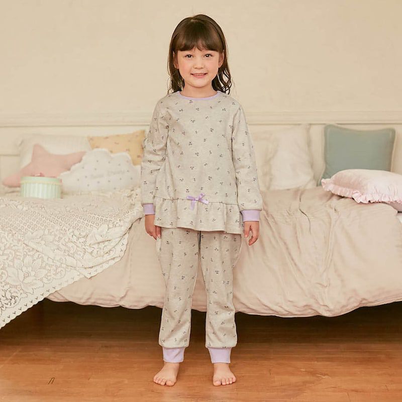 日本千趣會 - GITA 極柔舒適長袖家居服/睡衣-小花-灰紫