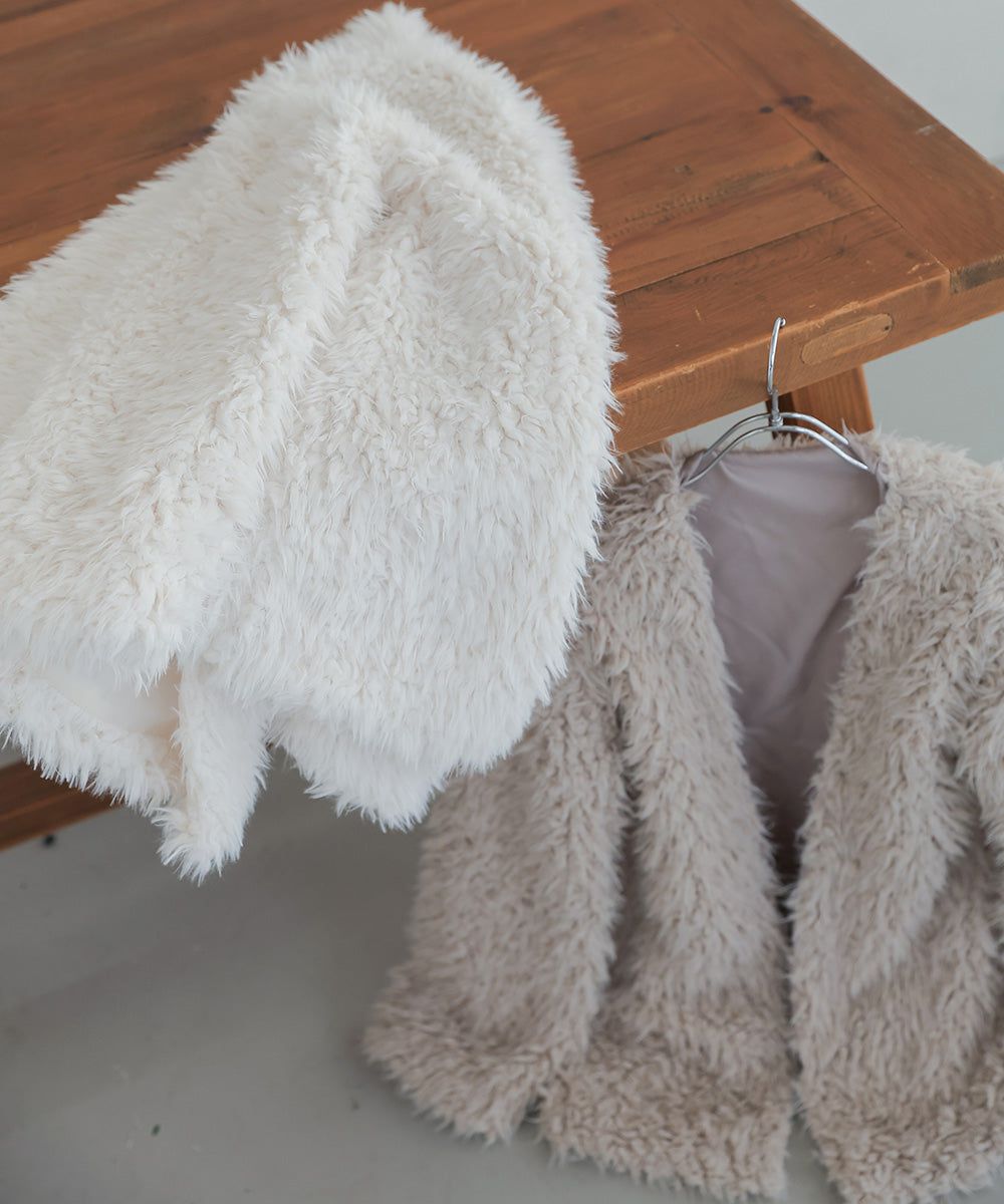 日本 Bab - 蓬鬆存在感絨毛開襟外套-淺粉紅