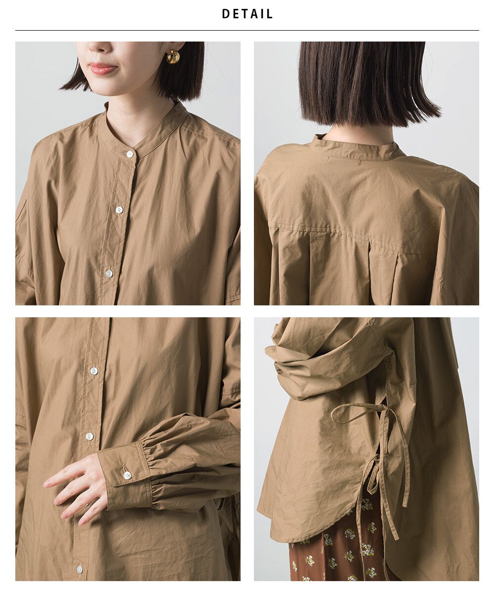 日本 OMNES - 優雅側綁帶立領氣球袖襯衫-時尚黑