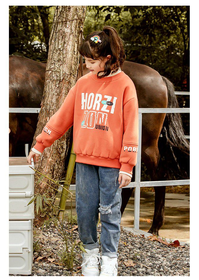 加絨休閒大學T-米杏色