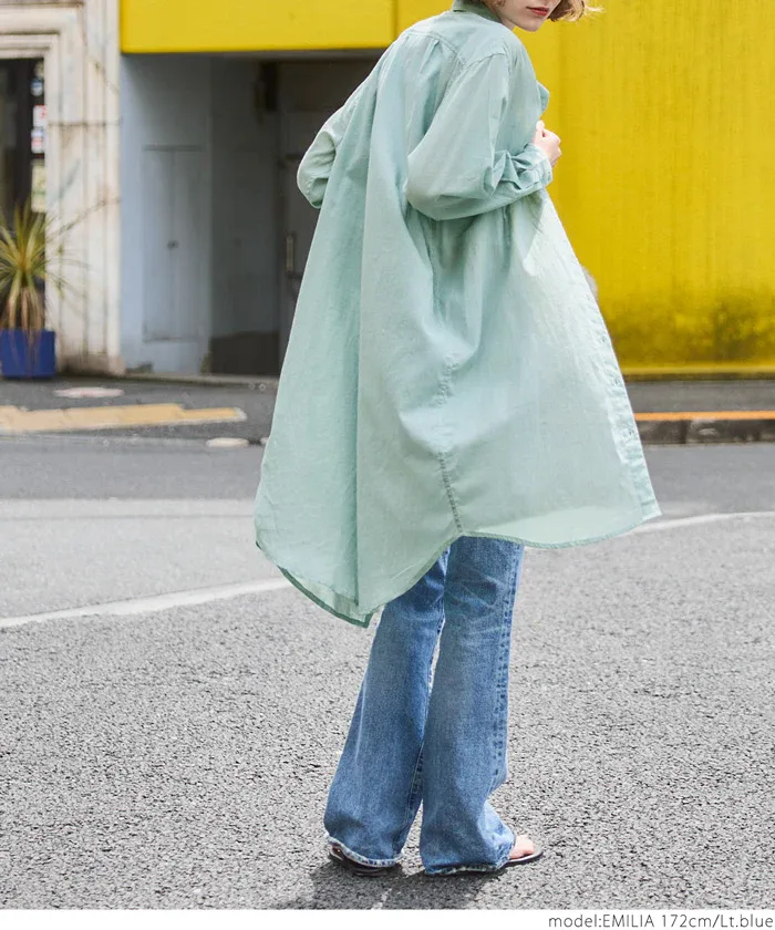 日本 COCA - 純棉透感長版薄外套-軍綠