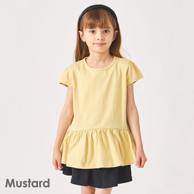 日本 evercloset - 100%棉 層次荷葉衣襬短袖上衣-素面-藍綠