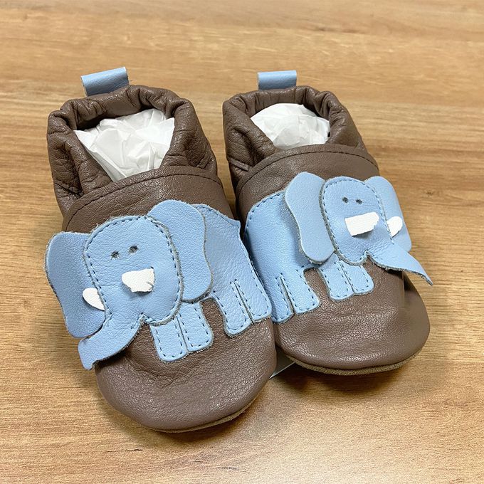 英國 shooshoos - 健康無毒真皮手工鞋/學步鞋/嬰兒鞋/室內鞋/室內保暖鞋-藍色大象
