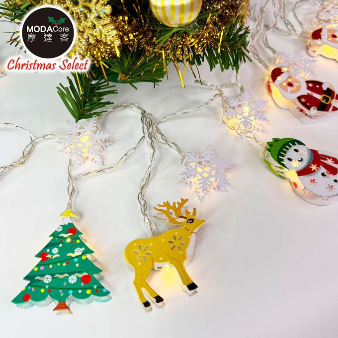 MODACore 摩達客 - 摩達客-20燈LED鐵片造型彩繪聖誕款雪花片綜合燈串(暖白光恆亮/USB插座)