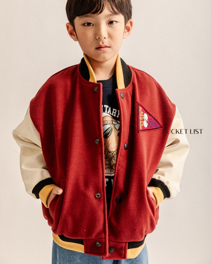 韓國 BUCKET LIST - 經典學院風撞色棒球外套-綠