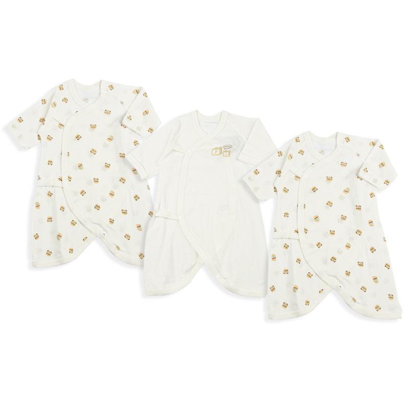 akachan honpo - 長袖新生兒內衣6件組-按釦款 吸水速乾+保濕-咖啡色 (肚衣:50cm;蝴蝶裝:50~60cm)