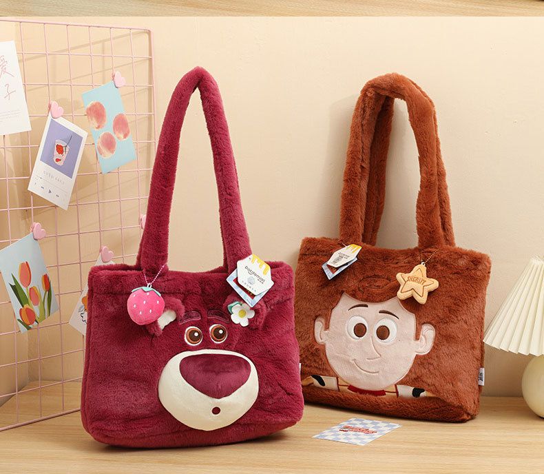 卡通毛茸茸單肩包/手提包-卡通人物毛怪-藍色 (35x11x26cm)