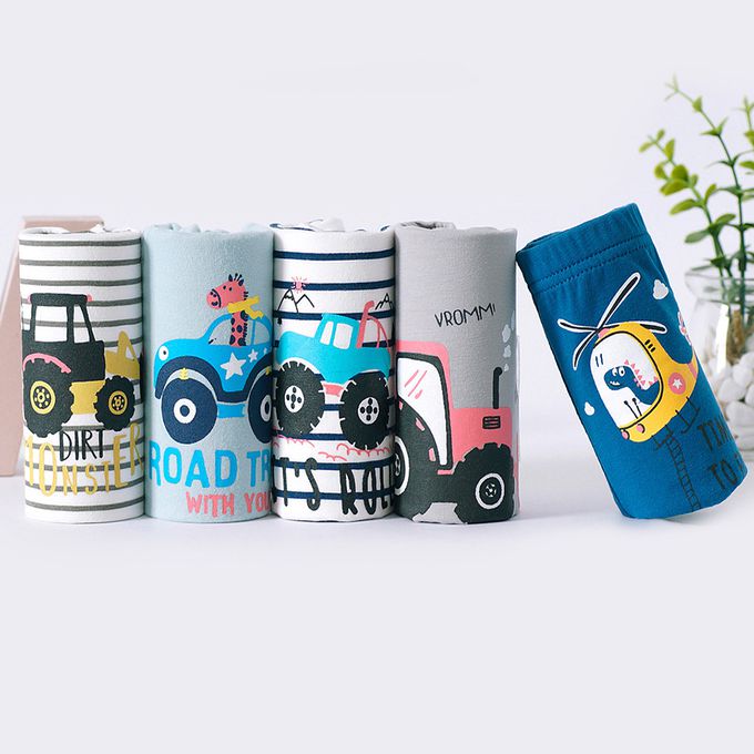 小 pipi - 純棉兒童四角平口內褲5件組_男童-動物汽車