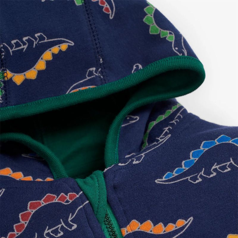 英國 JoJo Maman BeBe - 雙面穿100%純棉保暖連帽外套-淘氣恐龍