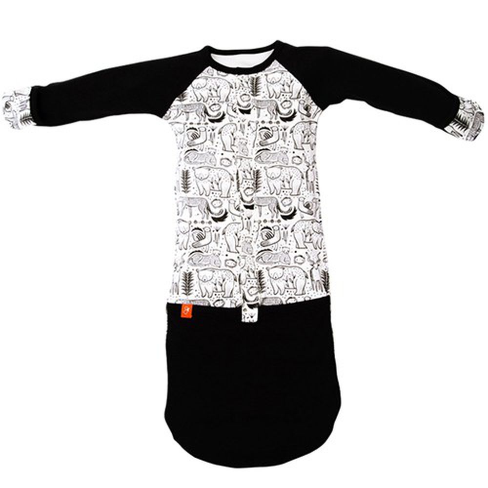 美國 GOUMIKIDS - 有機棉嬰兒睡袍-*聯名黑白款* 叢林大冒險 (0-6m)