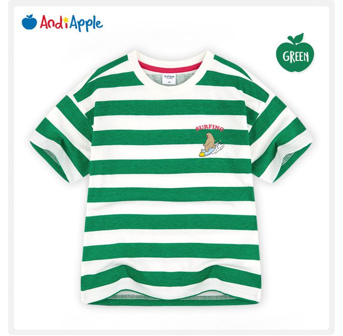 韓國 AndiApple - 衝浪小熊條紋短袖套裝-綠