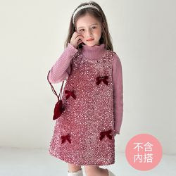 TUTU - 自帶光芒千金感鋪棉背心裙(不含內搭長袖)-絲絨蝴蝶結-粉紫