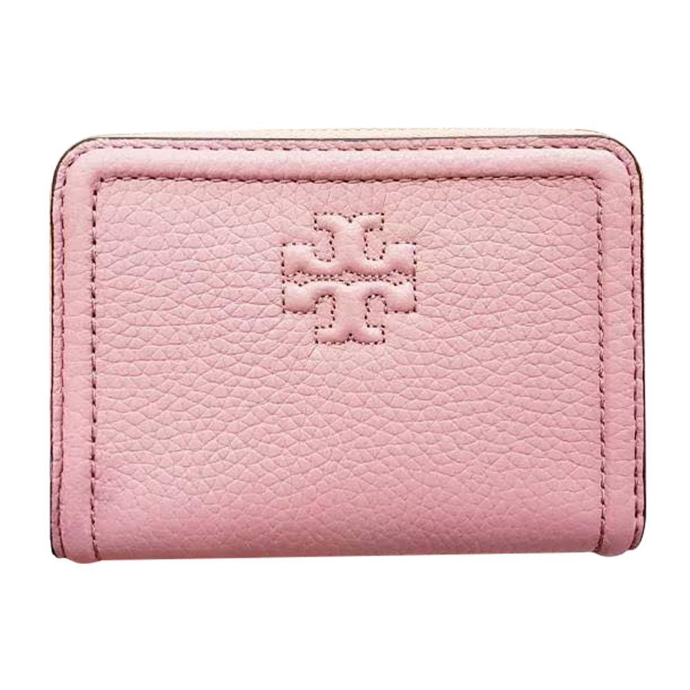 荔枝紋皮革拉鏈雙層零錢包 (粉)