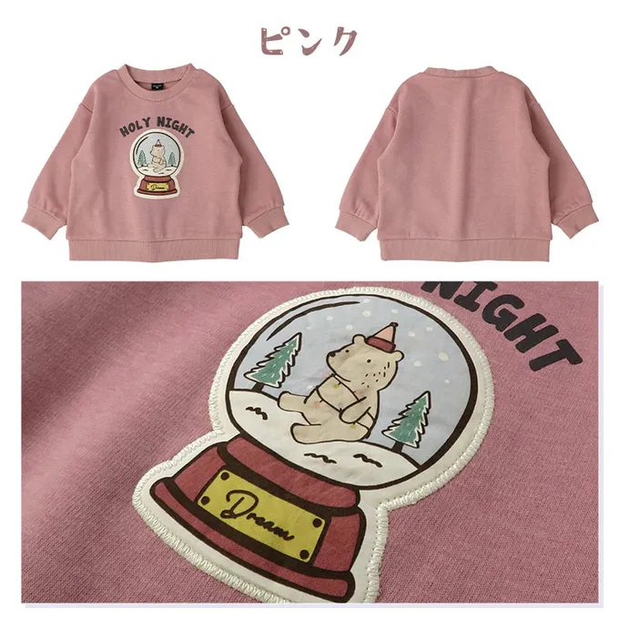 日本 ZOOLAND - 裏起毛 立體貼布印花長袖上衣-熊熊水晶球-粉紅