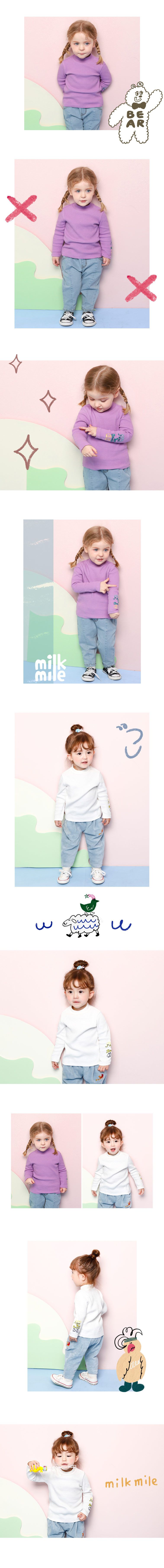 韓國 milk mile - 直條紋半高領T恤-紫