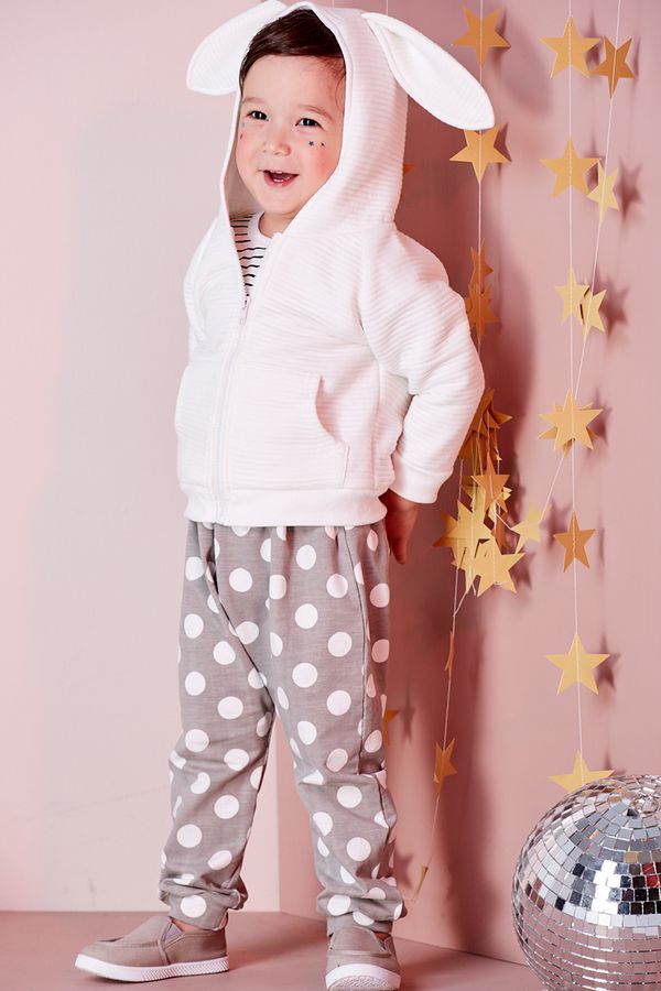 麗嬰房 Little moni - 仿舊印圖點點哈倫長褲-灰色 (90)