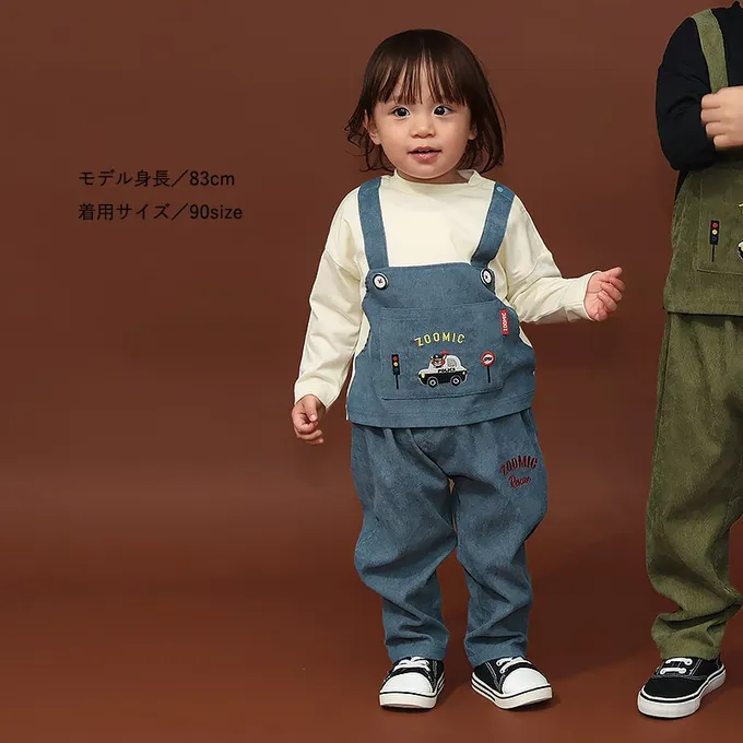 日本 ZOOLAND - 熊熊救援隊 燈芯絨車車口袋長褲-警車-軍綠