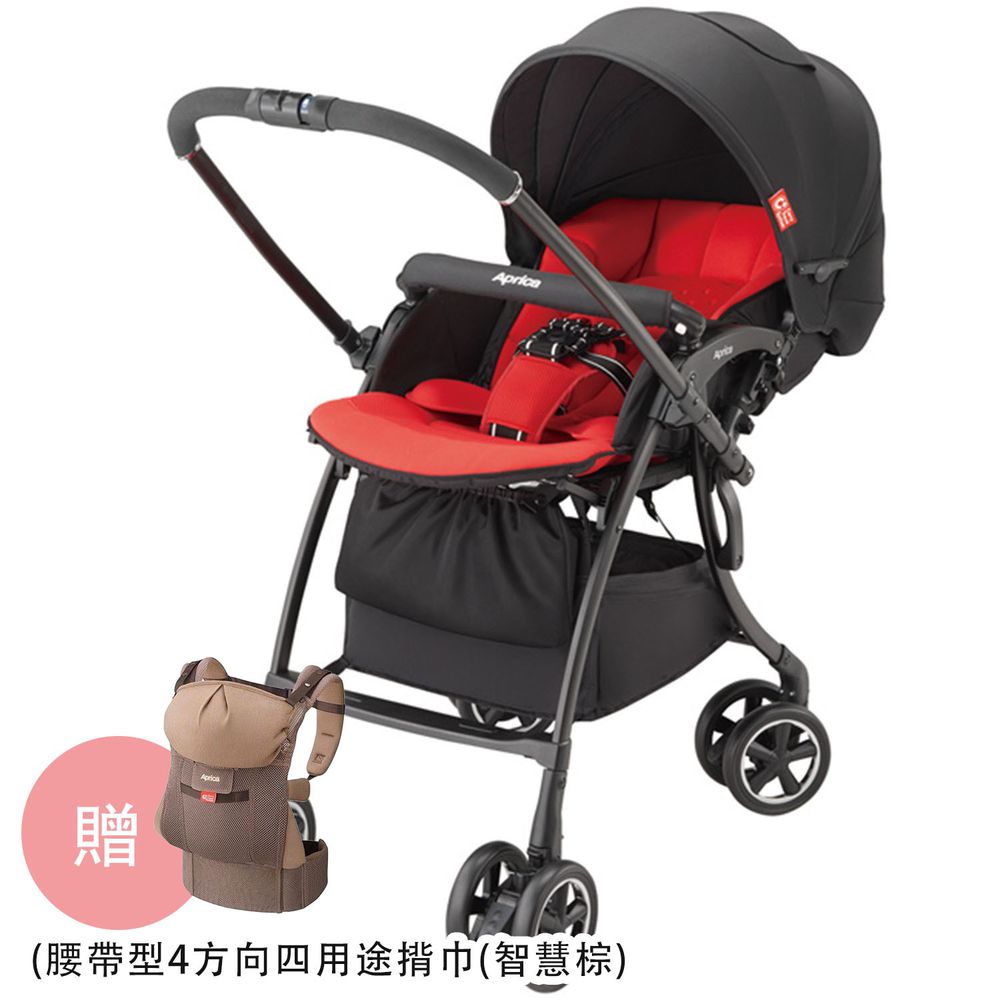 日本 Aprica - 組合 四輪自動定位導向型嬰兒推車-LUXUNA Comfor 星光大道 (1m - 3y)-[加贈]腰帶型 4方向四用途揹巾 (智慧棕)