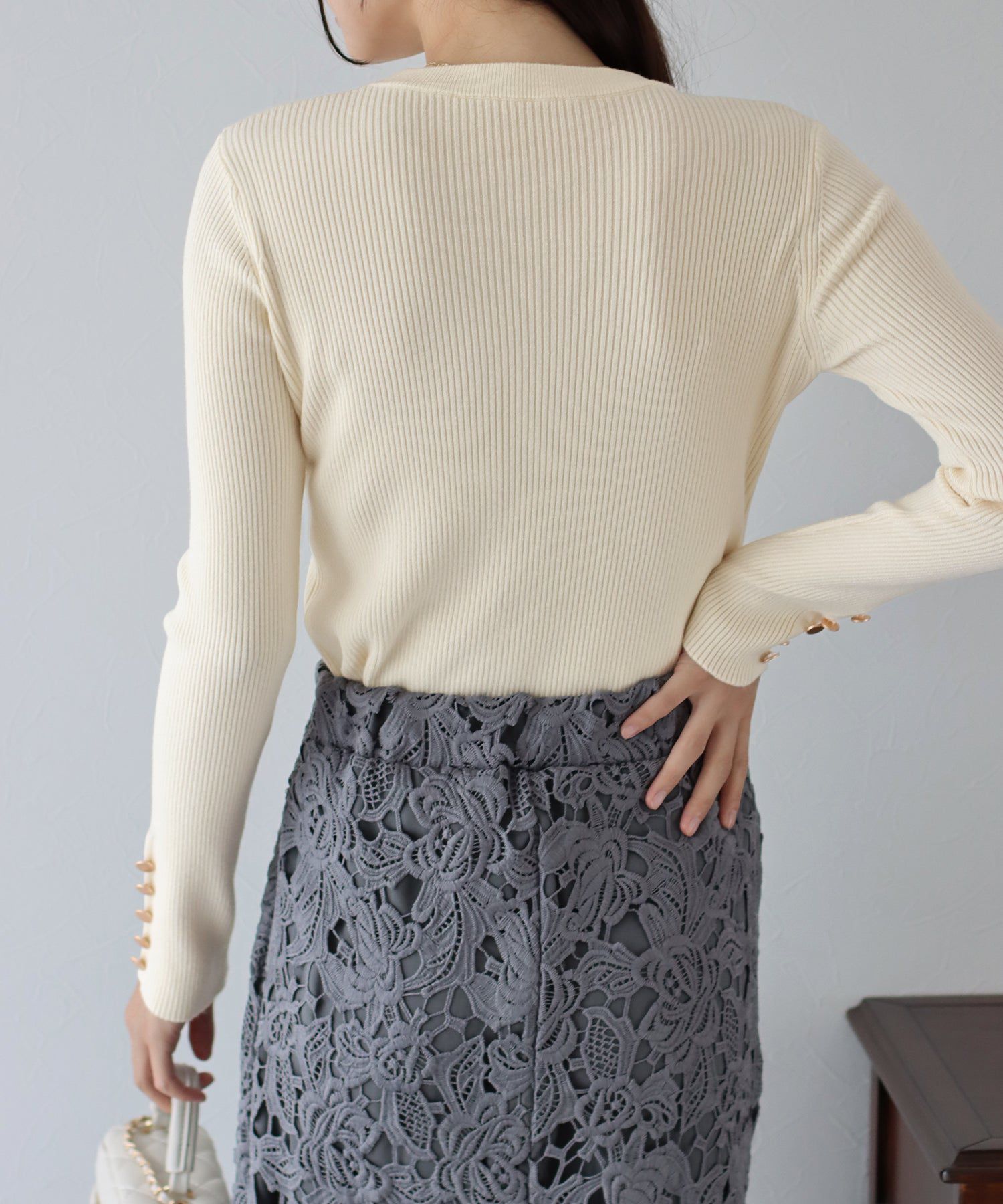 日本 BLUE EAST - 時尚金釦羅紋針織上衣-墨綠