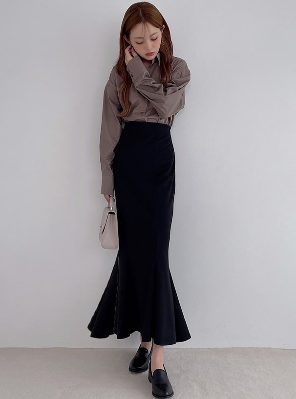 日本 GRL - 優雅質感搖曳魚尾裙(後鬆緊)-綠黃