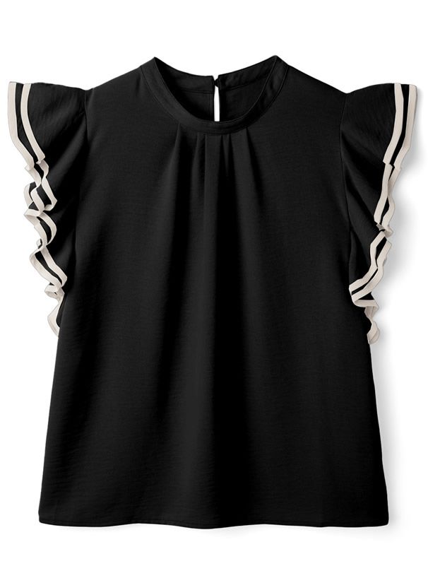 日本 GRL - 氣質滿點法式波浪無袖上衣-奢華黑