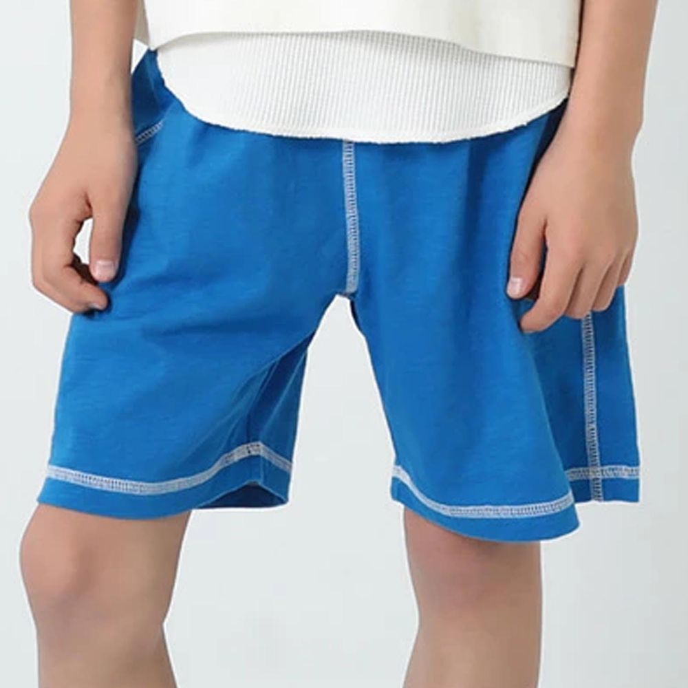 日本 devirock - 天竺棉 涼爽休閒五分褲-縫線-寶藍
