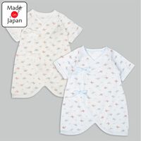 akachan honpo - 新生兒7分袖蝴蝶裝2件組-綁帶款飛機-淺藍色 (50~60cm)
