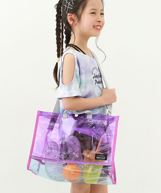 日本 devirock - 大容量PVC防水游泳/玩水包(附背帶)-紫x水藍 (35x26x17cm)