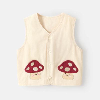 CUTEPANDA'S - 純棉百搭背心-可愛蘑菇-米白