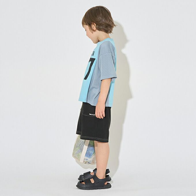 日本 b-ROOM - 透氣網眼數字印花T恤-水藍x灰藍