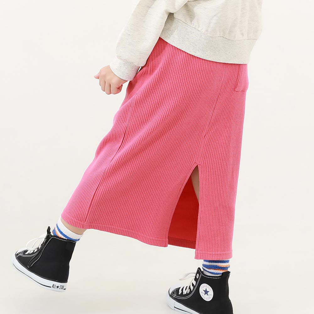 日本 devirock - 開叉羅紋鉛筆長裙-櫻桃粉