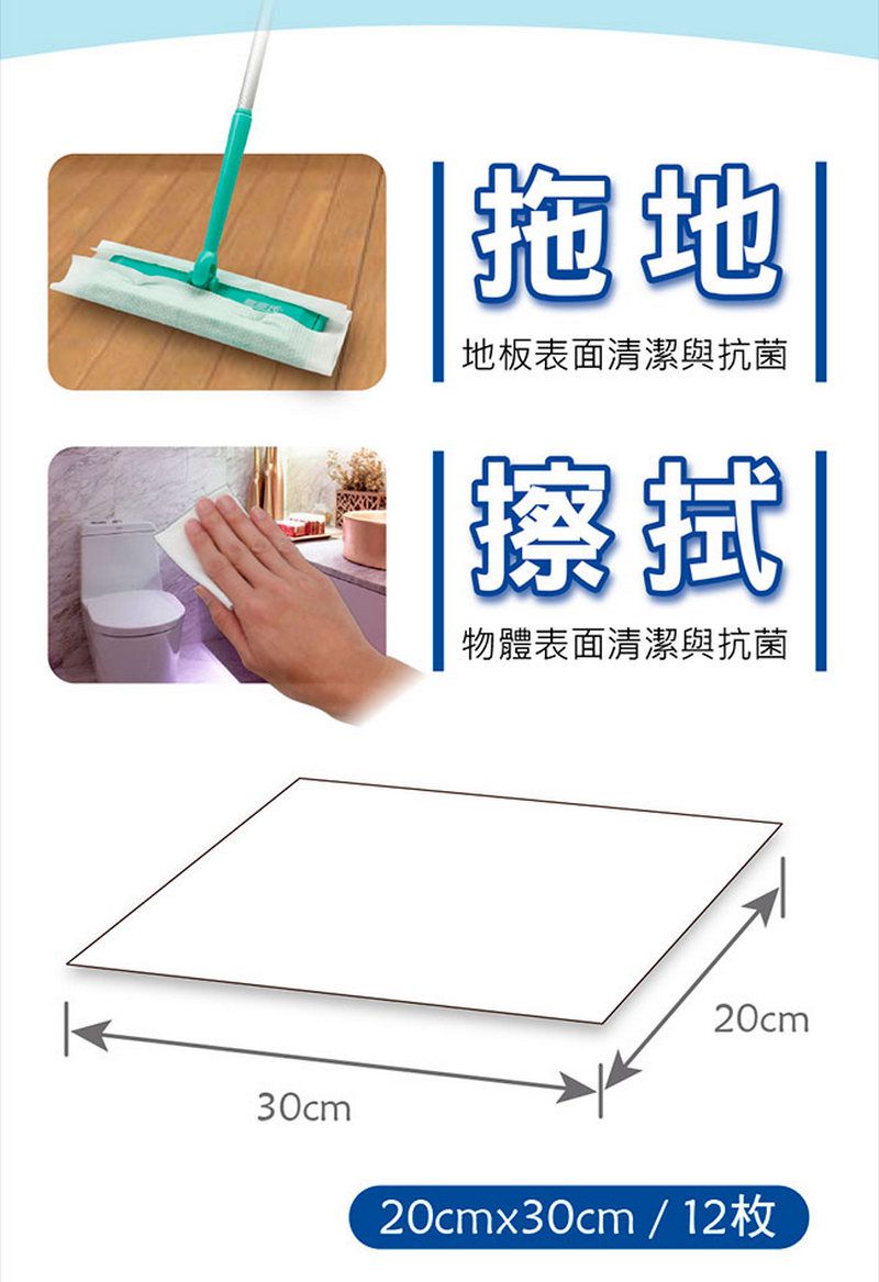 無塵氏 - ACS酒精抗菌拭拖兩用布-(箱購)-12枚x12包