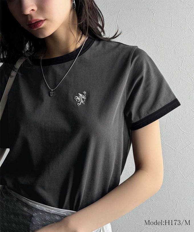 日本 Classical Elf - logo刺繡滾邊光澤感短袖T恤-煙燻粉