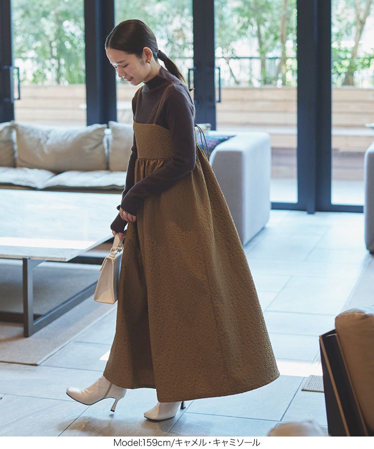 日本 Kobe Lettuce - 甜美泡泡布收腰背心裙(領型可選)-可可棕