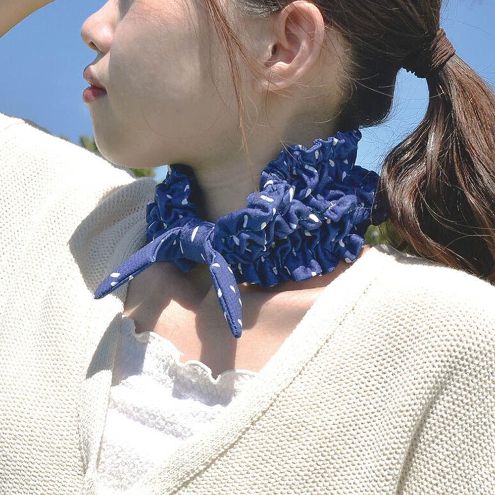 UV CUT抗菌加工皺摺涼感領巾/髮帶-點點-海軍藍