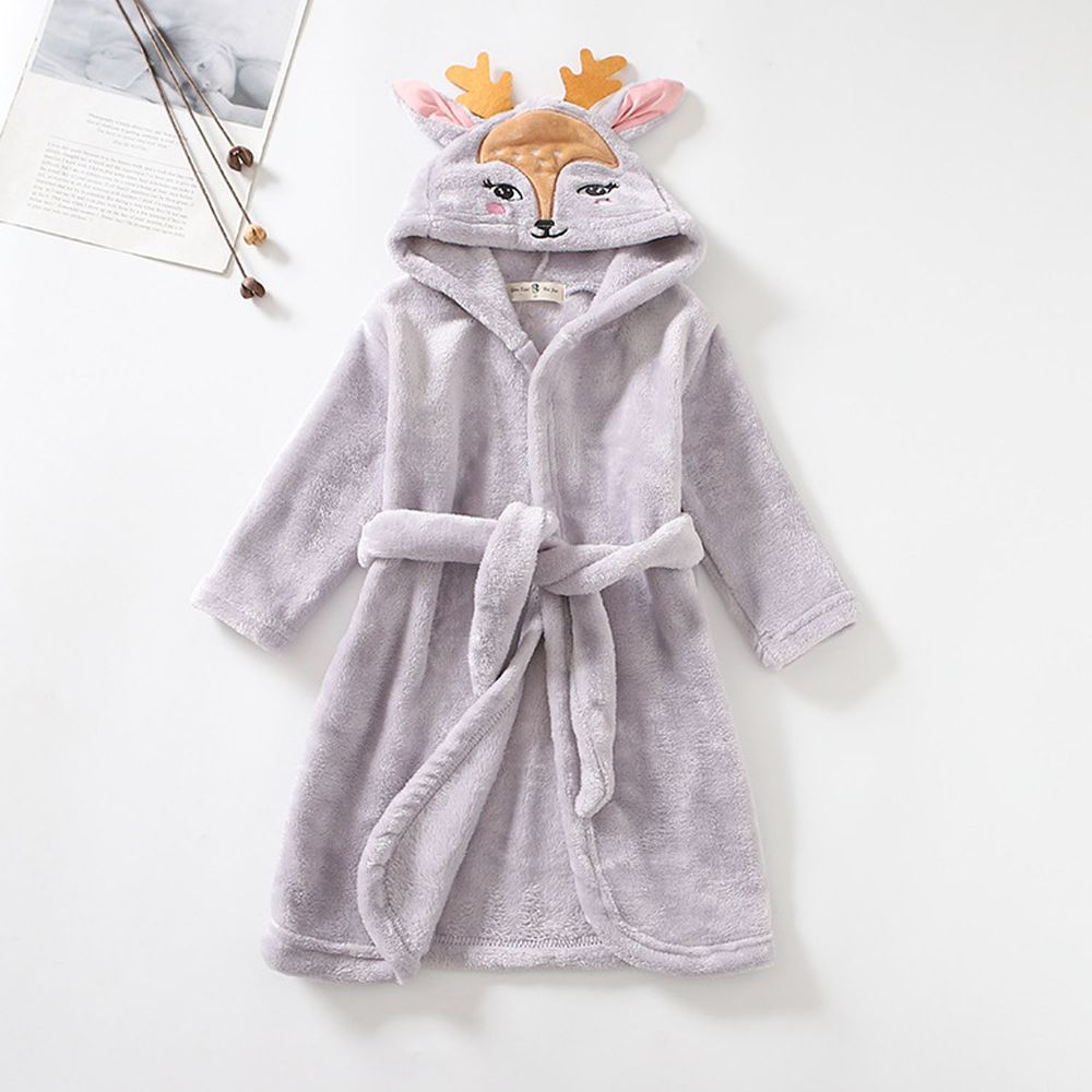 超柔軟珊瑚絨浴袍睡衣-灰色小鹿