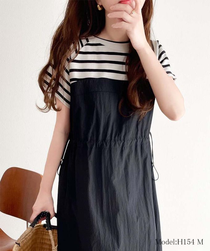 日本 Classical Elf - 法式袖拼接縮腰抽繩洋裝-炭灰x黑