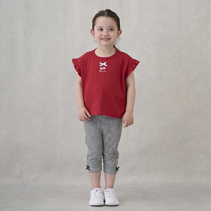 日本 petit main - 可愛荷葉袖短袖上衣-兔兔-白